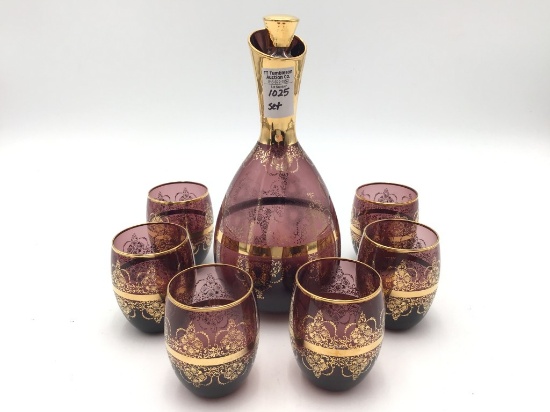 Amethyst Glass Gold Trim Decanter Liquor