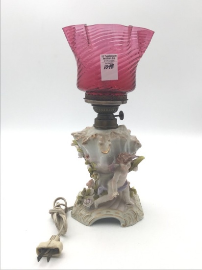 Figurial Dresden Lamp Base w/ Cranberry