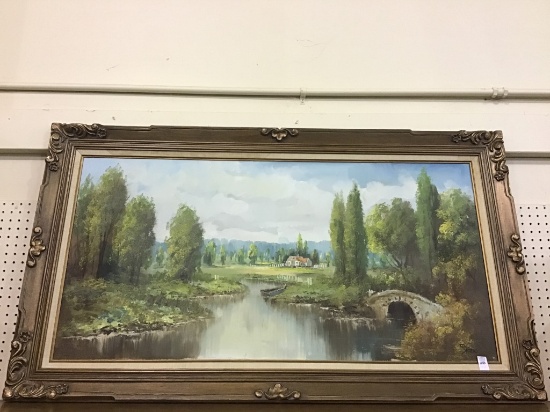 Lg. Framed Oil on Canvas-Country Stream
