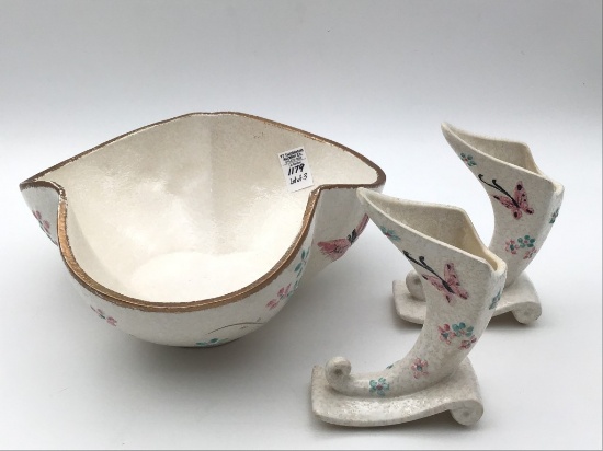 Three Piece Set of Hull Pottery Butterfly Pieces