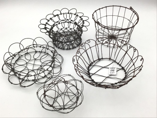 Group of 6 Various Size Wire Egg Baskets