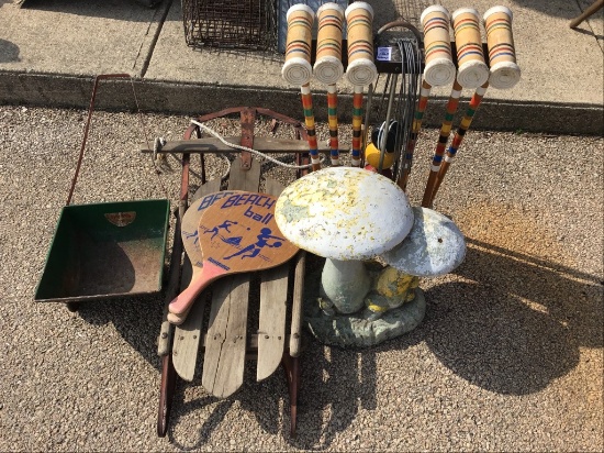 Group Including Decorative Concrete Mushroom
