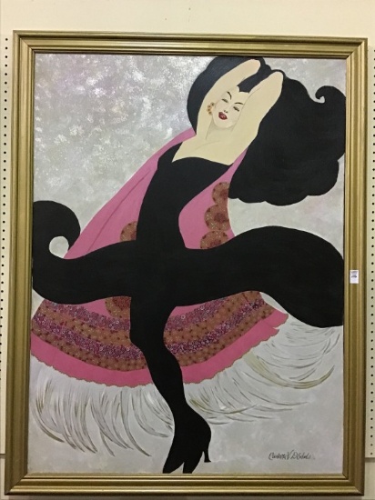 Very Lg. Original Framed Painting of Dancing