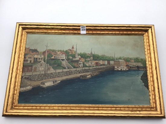 Framed Painting on Board of Waterfront