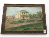 Framed Painting on Board of Country Home