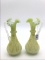 Pair of Lemon Lime Satin Glass Ewers w/ Enamel