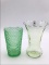 Lot of 2 Green Vaseline Glass Vases Including
