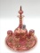 Moser Cranberry & Gold Decanter Liquor Set