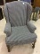 Navy Blue Striped Wing Back Chair Made by
