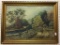 Framed Painting of Woodland Stream w. Fisherman