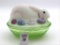 Fenton Rabbit Nesting on Vaseline Glass Bottom