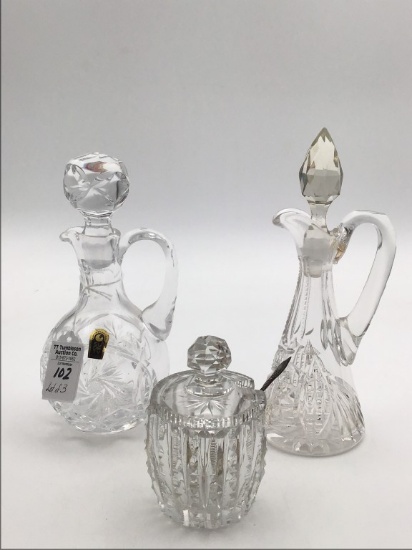 Lot of 3 Including 2-Glass Cruets w/ Stoppers-