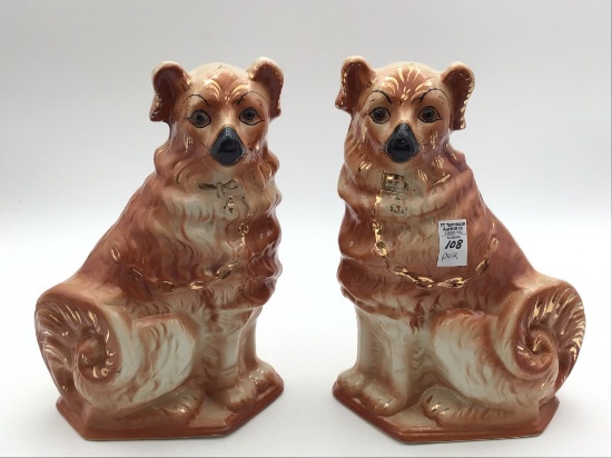 Pair of 12 3/4 Inch Tall Staffordshire Dogs