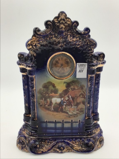 Vintage Cobalt Blue & Gold China Wind up Clock