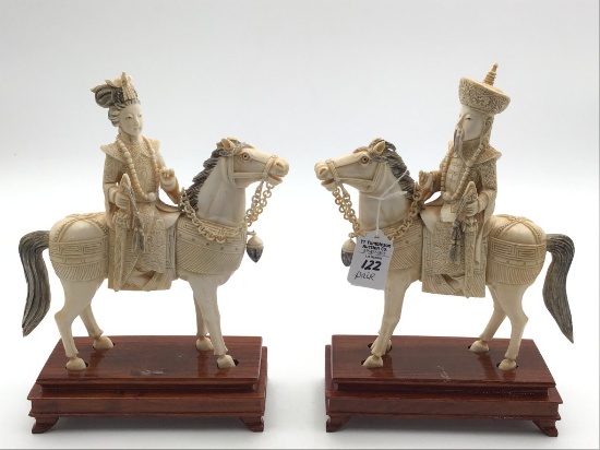 Pair of Very Nice Carved Chinese Ivory Warriors