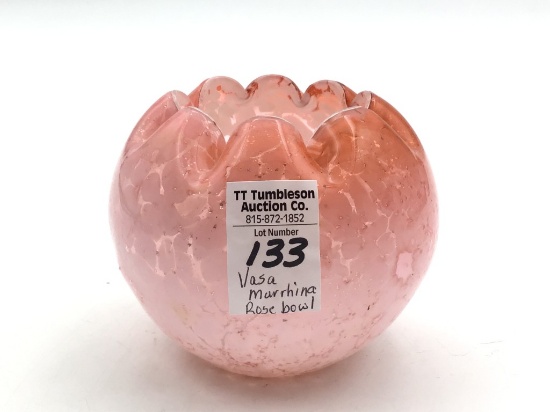 Vasa Murrhina Rosebowl-White & Peach Color