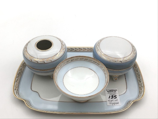 Nippon Four Piece Dresser Set-Gold Laurel Pattern