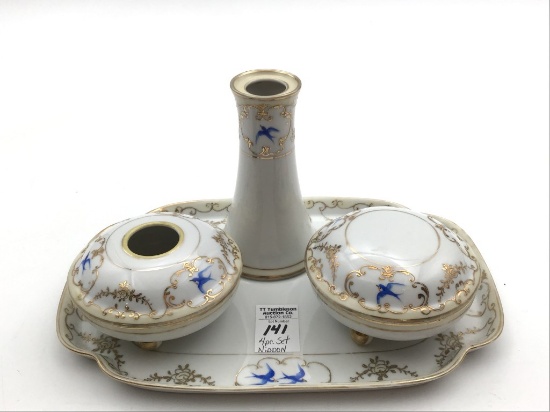 4 Piece Nippon Hand Painted Blue Birds Dresser