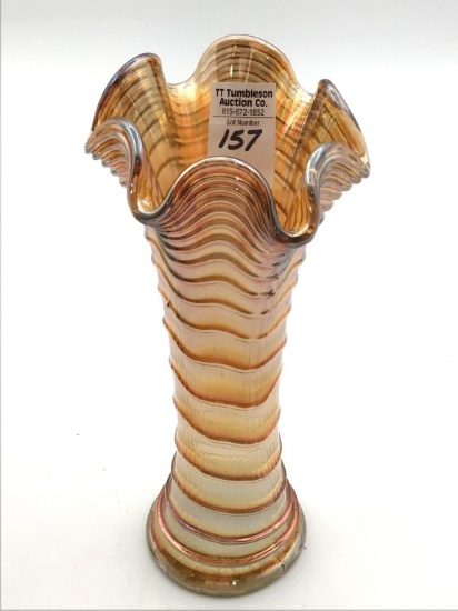 Imperial Marigold Carnival Glass Ripple Vase