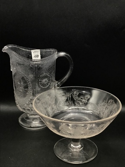 Lot of 2 Early American Pattern Glass Pieces