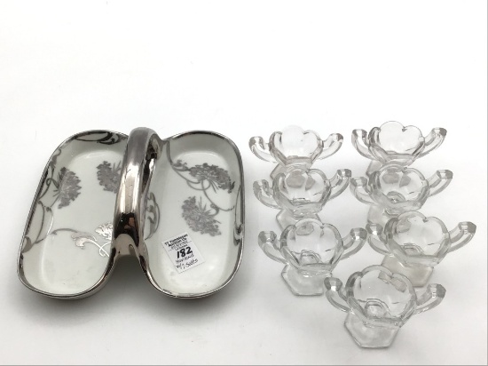 Haviland Hand Painted Divided Relish Dish-Silver