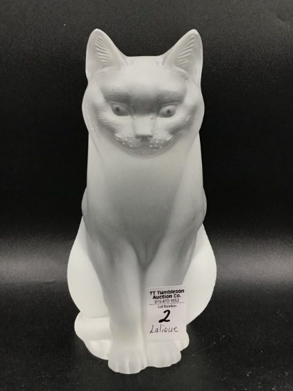 Lalique France Frosted Crystal Lg. Sitting Cat