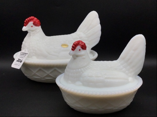 Lot of 2 West Moreland White Milkglass Chicken on
