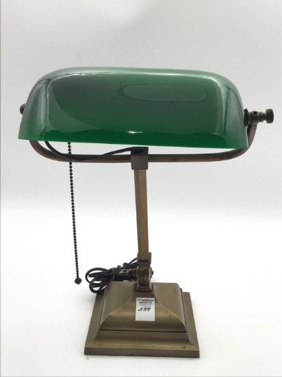 Heavy Brass Adjustable Desk Lamp w/ Emerald Green