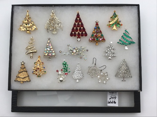 Collection of 16-Christmas Jewelry Pins & Earrings