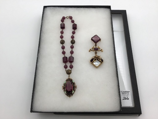 Lot of 2 Vintage Amethyst Stone & Beaded Necklace