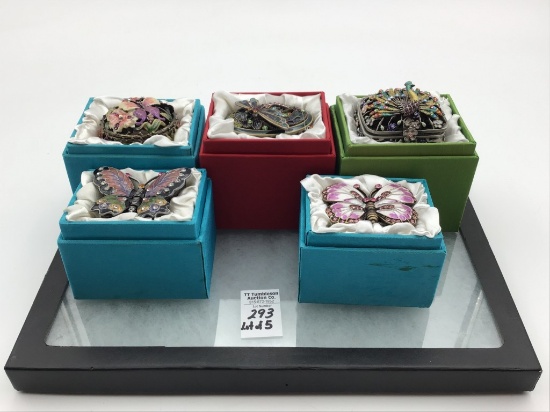 Lot of 5 Jeweled Boxes including 3-Butterfly