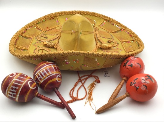 Lg. Vintage Mexican Sambro Hat w/ 2 Sets of
