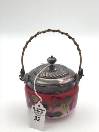 Vintage Peach Blown Sweet Meats Jar w/