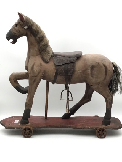 Very Nice Antique Wood Carved Ride on Toy Horse