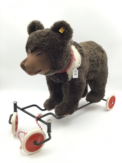 Vintage Ride on Steiff Bear on Wheels-