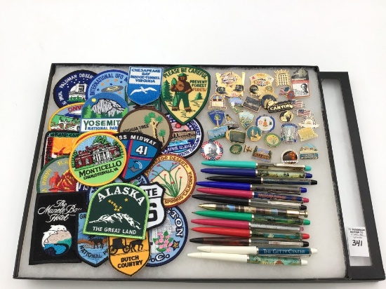 Collection of Souvenir Pens, Patches & Pins