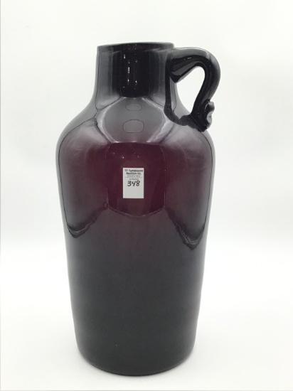Very Lg. Dark Amethyst Glass Handled Vase
