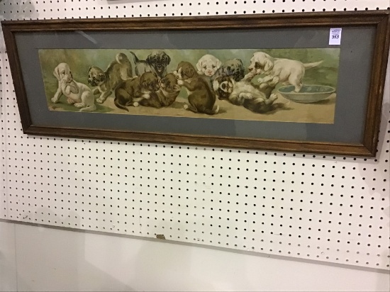 Framed Vintage Yard Long of Puppies