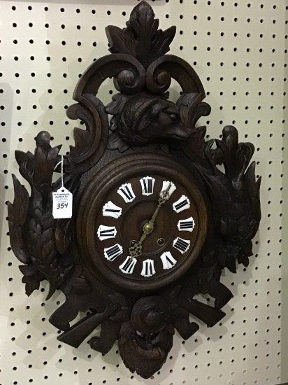 Carved Black Forrest Keywind Clock w/ Dog &