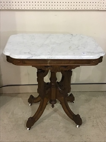 Antique Victorian White Marble Top Parlor Table