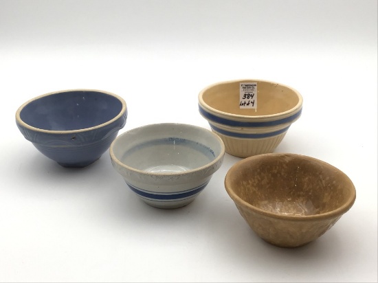 Lot of 4 Various Sm. Crock Bowls Including Blue,