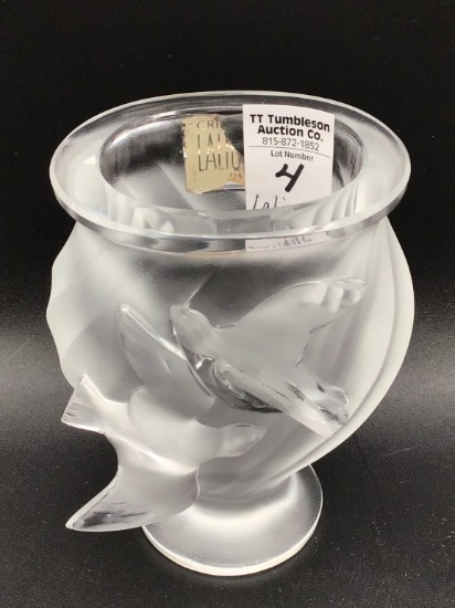 Lalique France Crystal Rosine Vase-Birds