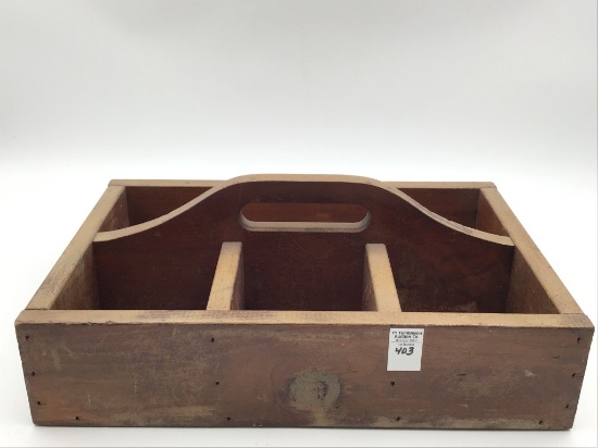Primitive Divided Wood Basket w Cut Out