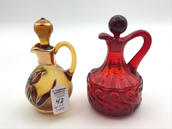 Lot of 2 Vintage Cruets Including Amber Glass