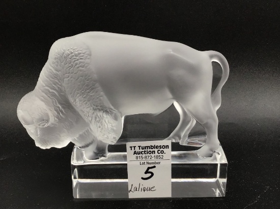 Lalique France Clear & Frosted Glass Bison