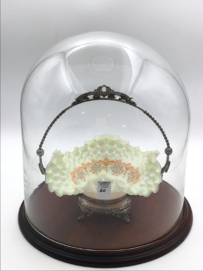 Victorian Brides Basket w/ Lg. Glass Dome