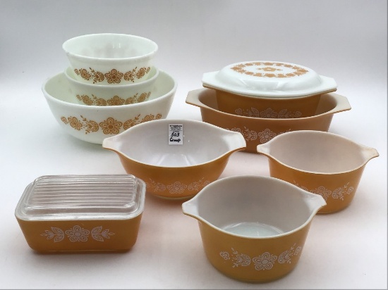 Lg. Set of Vintage Pyrex Butterfly Gold Design