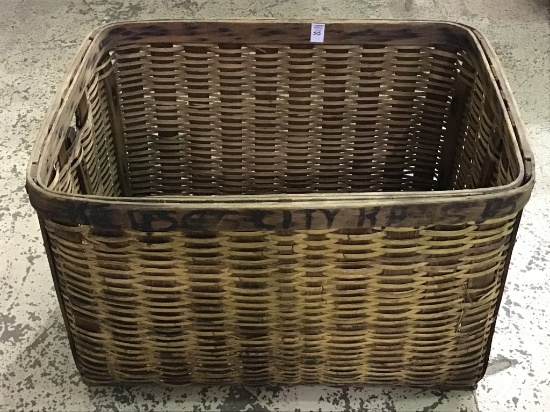 Very Lg. Unique Primitive Woven Wood Basket