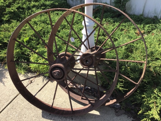 Pair of Lg. 35 1/2 In Round Iron Wheels