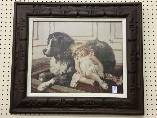 Framed Print of Sleeping Girl w/ Doll & Dog